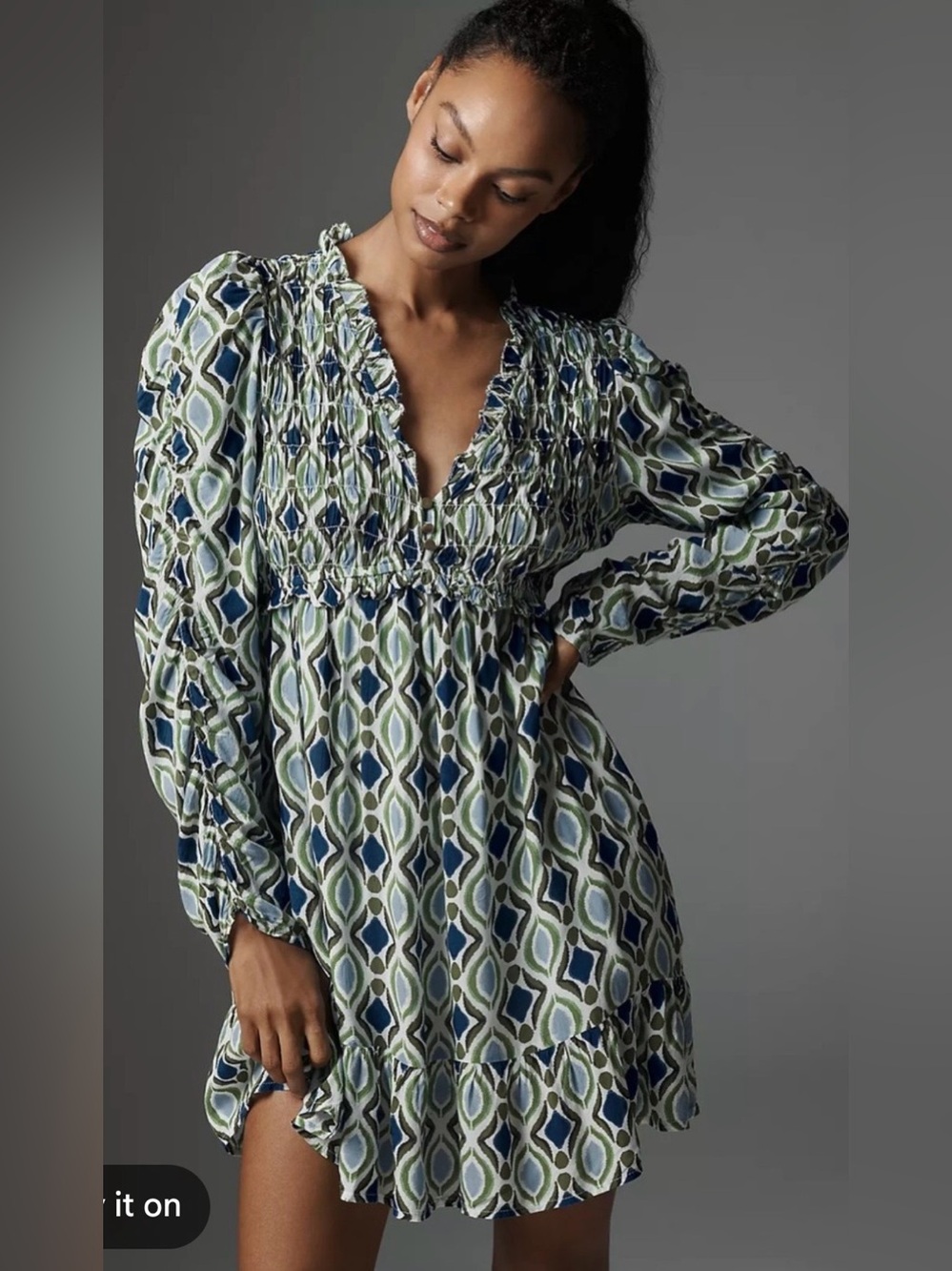 Anthropologie Long-Sleeve V-Neck
Ruffle Mini Dress